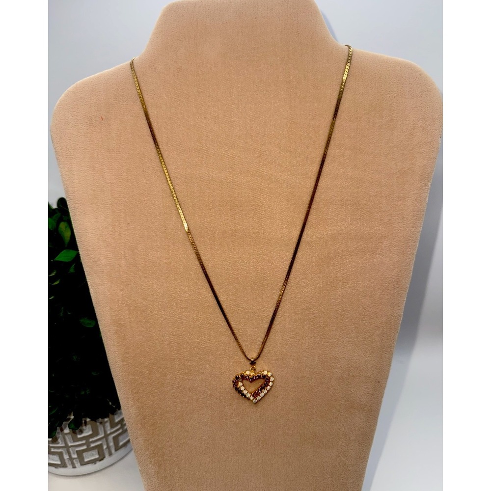 Vintage Monet Heart Necklace 20" Gold Tone Purple Opal Rhinestones Gift